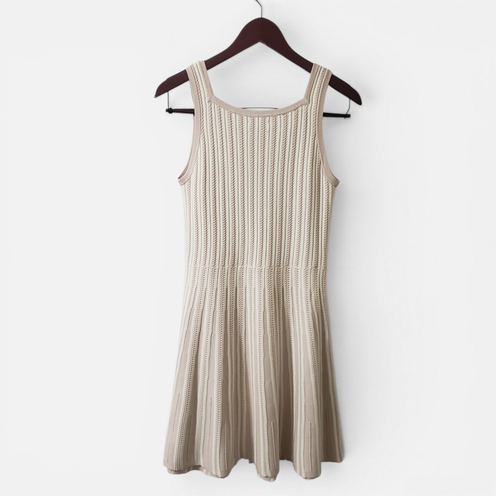Lands End Womens Beige Striped Fit & Flare Knit Rib Texture Dress Oatmeal Sm 4-6 - Picture 5 of 10